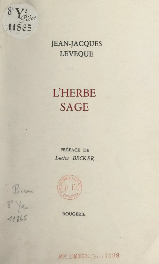 L'herbe sage - Jean-Jacques Lévêque - FeniXX réédition numérique