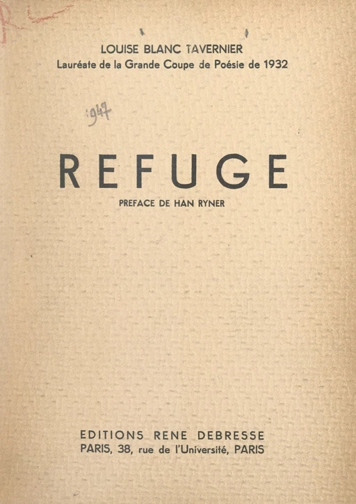 Refuge - Louise Blanc-Tavernier - FeniXX réédition numérique