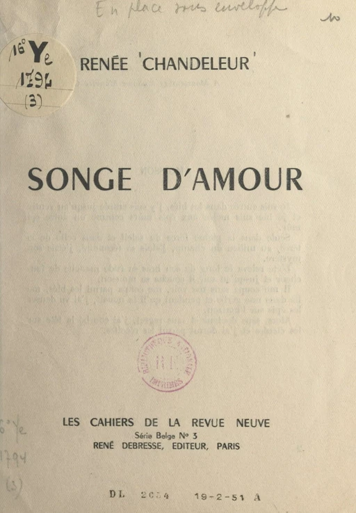 Songe d'amour - Renée Chandeleur - FeniXX réédition numérique