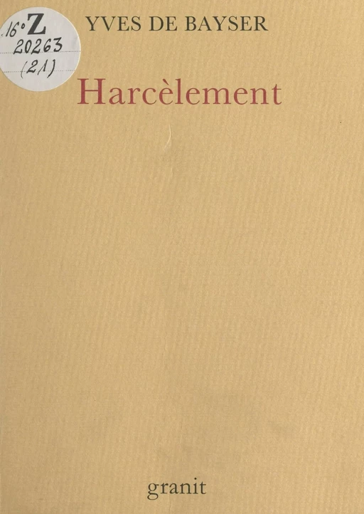 Harcèlement - Yves de Bayser - FeniXX réédition numérique