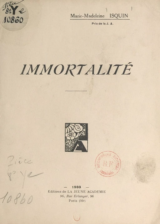 Immortalité - Marie-Madeleine Isquin - FeniXX réédition numérique