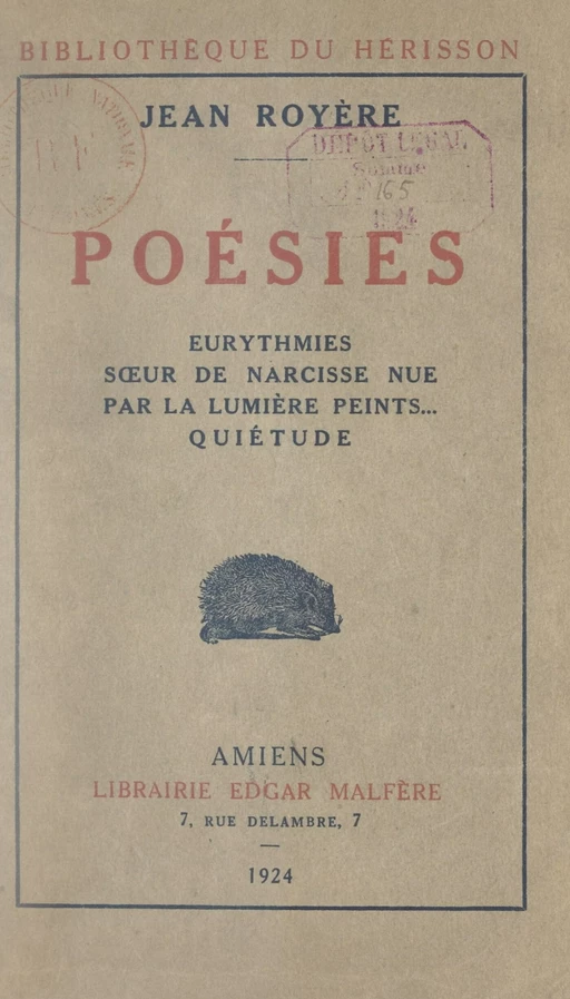 Poésies - Jean Royère - FeniXX réédition numérique