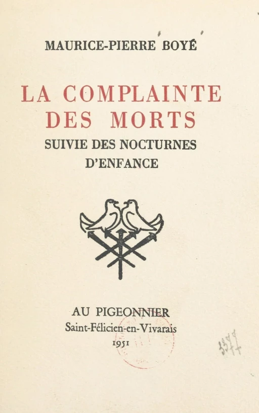 La complainte des morts - Maurice-Pierre Boyé - FeniXX réédition numérique