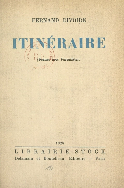 Itinéraire - Fernand Divoire - FeniXX réédition numérique