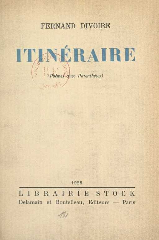 Itinéraire - Fernand Divoire - FeniXX réédition numérique