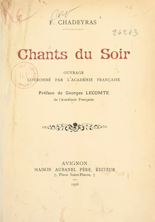 Chants du soir - F. Chadeyras - FeniXX réédition numérique