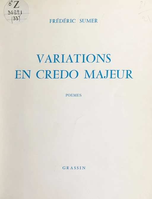 Variations en credo majeur - Frédéric Sumer - FeniXX réédition numérique