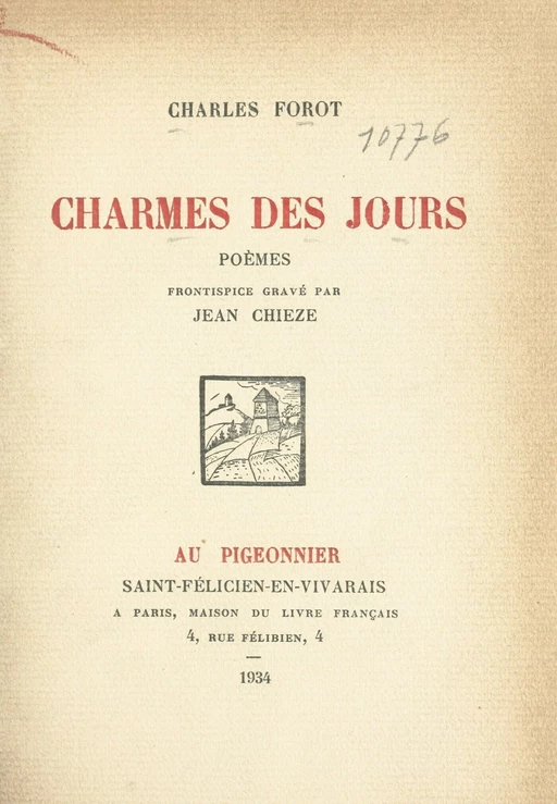 Charmes des jours - Charles Forot - FeniXX réédition numérique