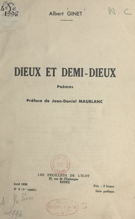 Dieux et demi-dieux - Albert Ginet - FeniXX réédition numérique