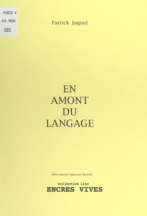 En amont du langage - Patrick Joquel - FeniXX réédition numérique