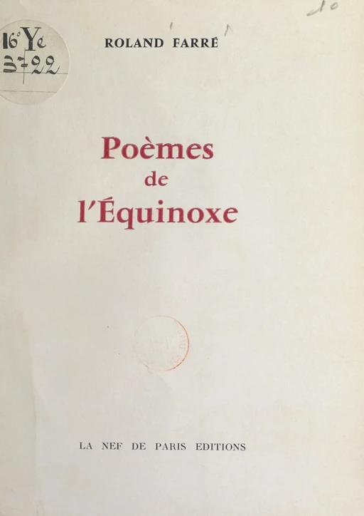 Poèmes de l'équinoxe - Roland Farré - FeniXX réédition numérique