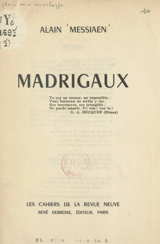 Madrigaux - Alain Messiaen - FeniXX réédition numérique