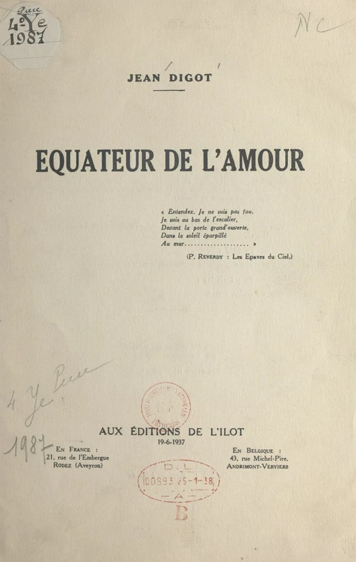 Équateur de l'amour - Jean Digot - FeniXX réédition numérique