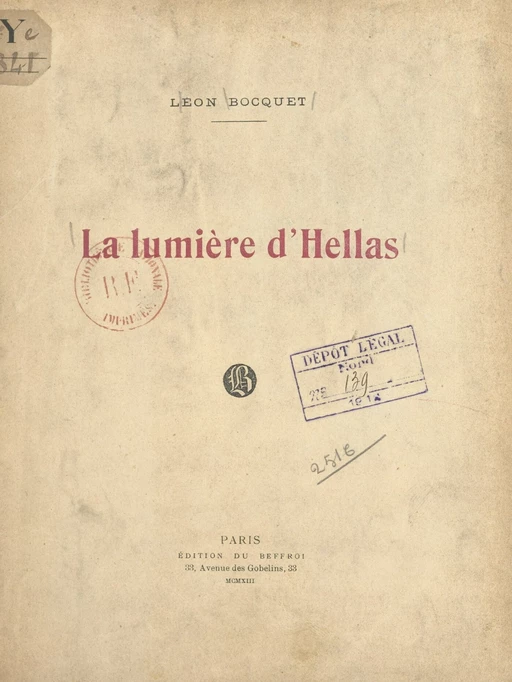 La lumière d'Hellas - Léon Bocquet - FeniXX réédition numérique