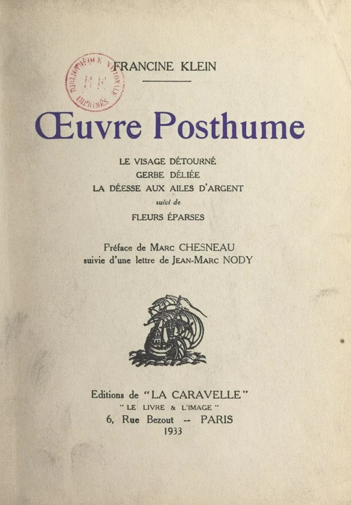 Œuvre posthume - Francine Klein - FeniXX réédition numérique