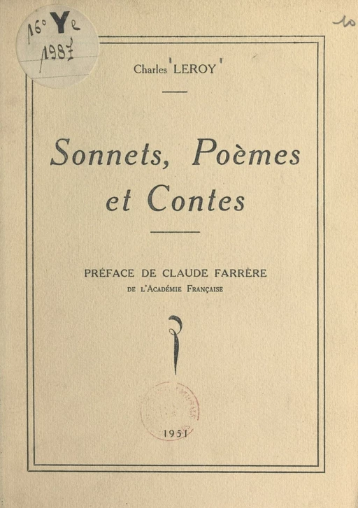 Sonnets, poèmes et contes - Charles Leroy - FeniXX réédition numérique