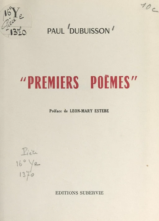 Premiers poèmes - Paul Dubuisson - FeniXX réédition numérique