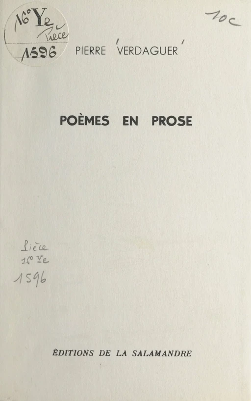 Poèmes en prose - Pierre Verdaguer - FeniXX réédition numérique