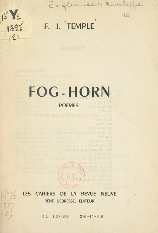 Fog-Horn - Frédéric Jacques Temple - FeniXX réédition numérique