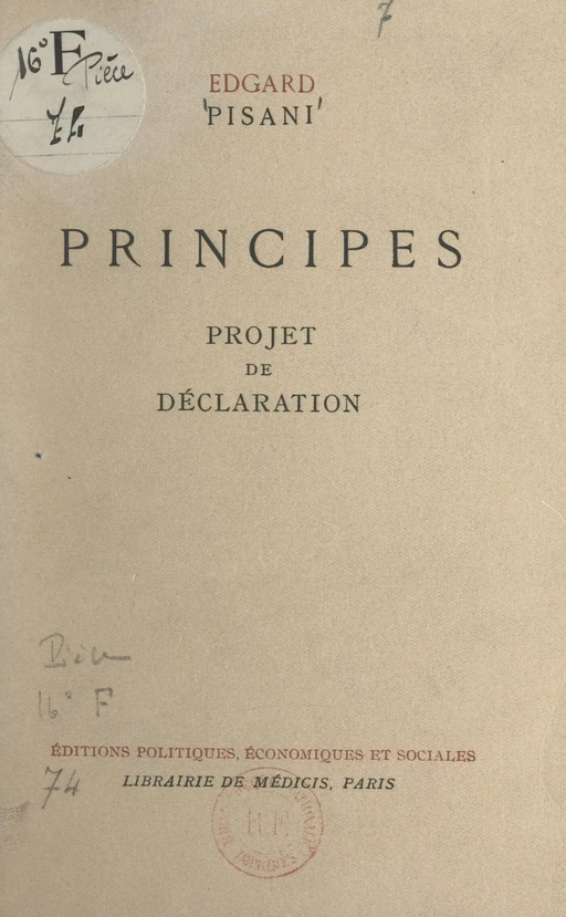 Principes - Edgard PISANI - FeniXX réédition numérique