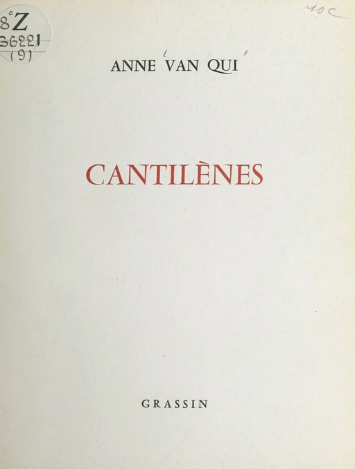 Cantilènes - Anne Van Qui - FeniXX réédition numérique