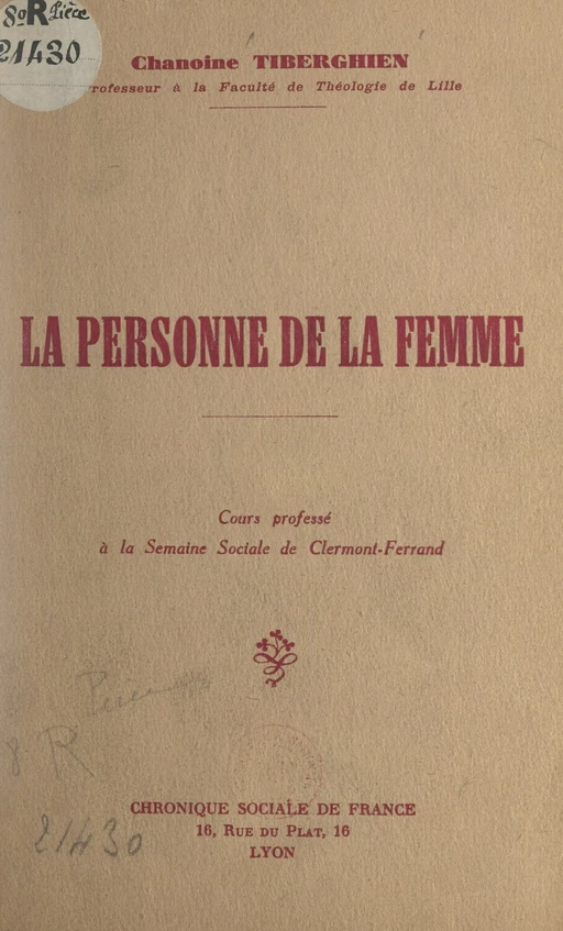 La personne de la femme - Pierre Tiberghien - FeniXX réédition numérique