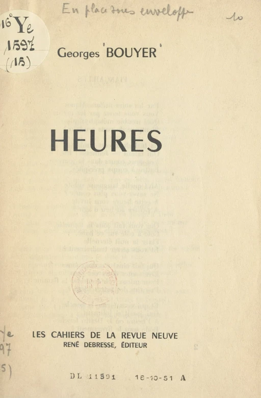 Heures - Georges Bouyer - FeniXX réédition numérique