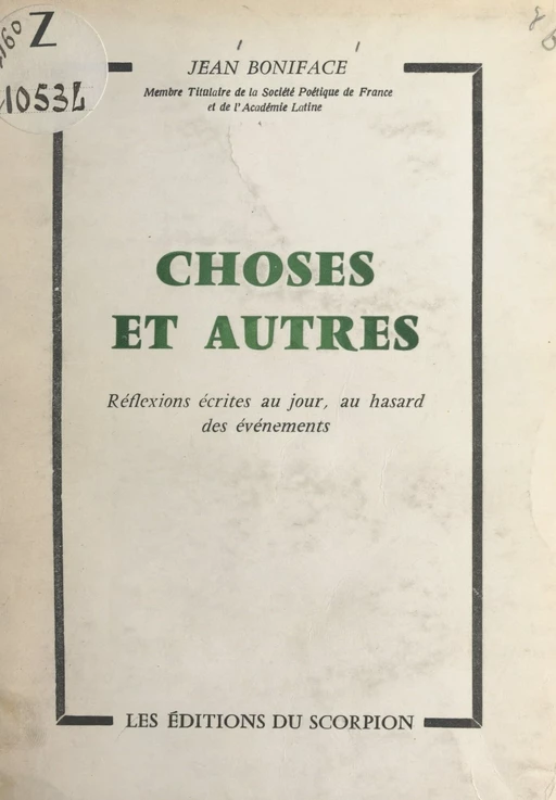 Choses et autres - Jean Boniface - FeniXX réédition numérique