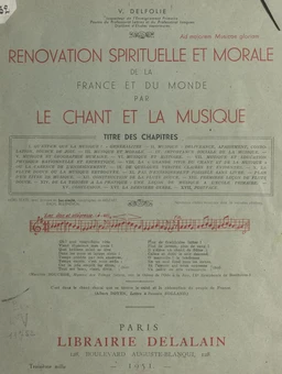 Rénovation spirituelle et morale de la France et du monde par le chant et la musique