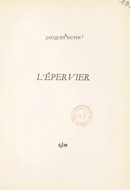 L'épervier - Jacques Dupin - FeniXX réédition numérique