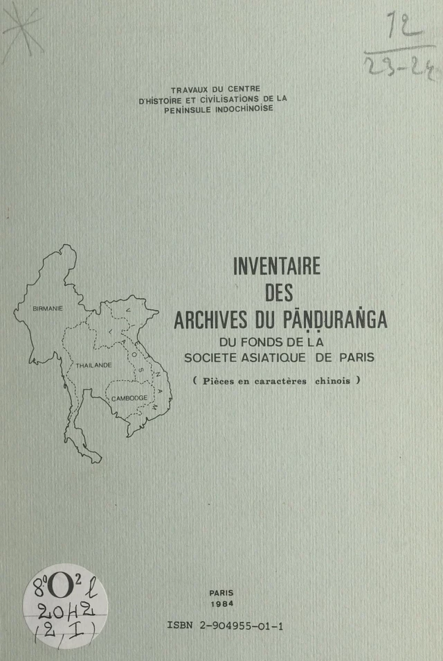 Inventaire des archives du Pāṇḍuraṅga du fonds de la Société asiatique de Paris - Zchichao Chen, Do Nguyen, Tran Huan Nguyen - FeniXX réédition numérique