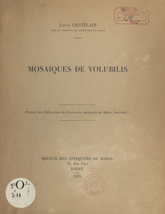 Mosaïques de volubilis - Louis Chatelain - FeniXX réédition numérique