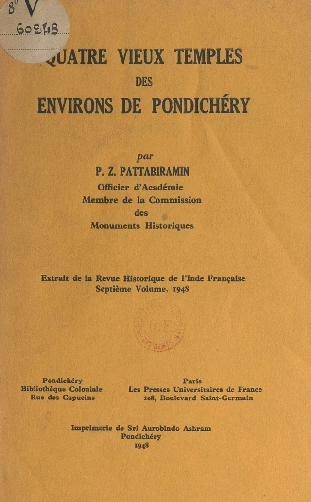 Quatre vieux temples des environs de Pondichéry - P. Z. Pattabiramin - FeniXX réédition numérique