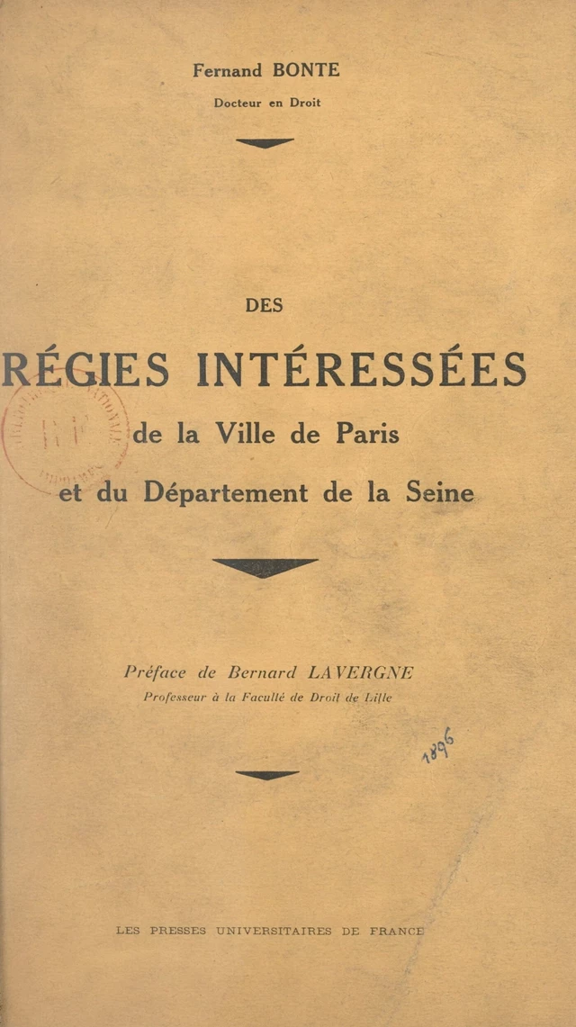 Les régies intéressées de la ville de Paris et du département de la Seine - Fernand Bonte - FeniXX réédition numérique