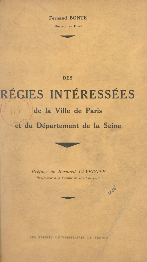 Les régies intéressées de la ville de Paris et du département de la Seine - Fernand Bonte - FeniXX réédition numérique