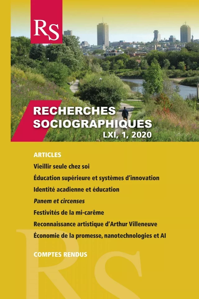 Recherches sociographiques. Volume 61 numéro 1 - Eric Gagnon, Anne-Marie Séguin, Bernadette Dallaire, Isabelle Van Pevenage, Véronique Billette, Marc-Urbain Proulx, Pierre-Luc Bouchard, Laurence Arrighi, Louis-Simon Corriveau, Claude Fortier, Martine Roberge, Benoit Vaillancourt, Maxime Colleret, Mahdi Khelfaoui, Nicole Gagnon, Jean-Philippe Warren, François Blais, Sylvie Lacombe, Jean-Pierre Girard, Karina Soucy, Sophie Marois, Marcelle Dubé, Andrée Fortin, Mathilde Cambron-Goulet - Recherches sociographiques - Département de sociologie, Faculté des sciences sociales, Université Laval