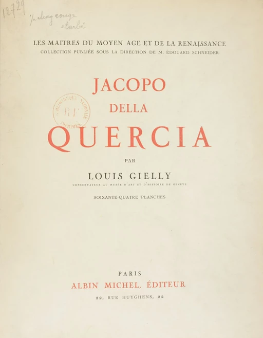 Jacopo della Quercia - Louis Gielly - Albin Michel (réédition numérique FeniXX)