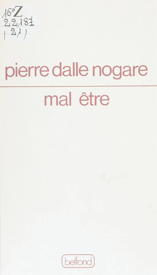 Mal être - Pierre Dalle Nogare - Belfond (réédition numérique FeniXX)