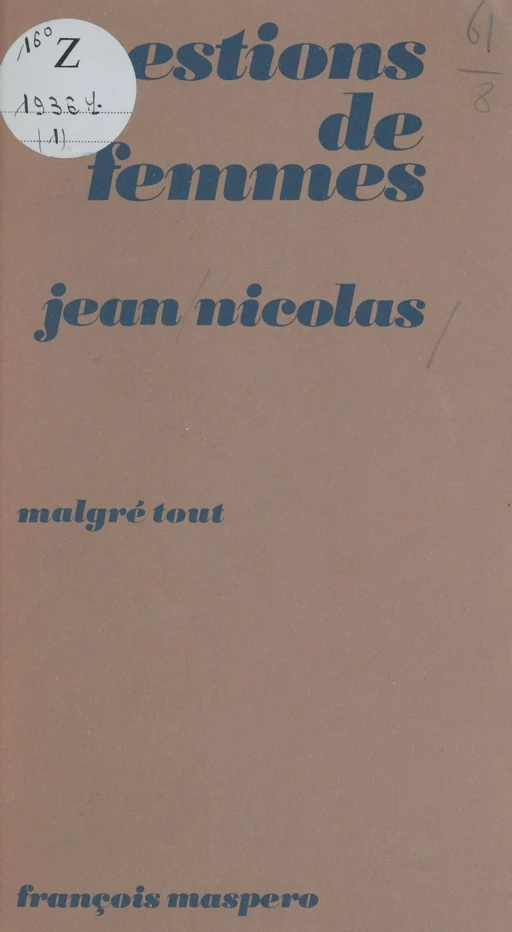 Questions de femmes - Jean Nicolas - La Découverte (réédition numérique FeniXX)