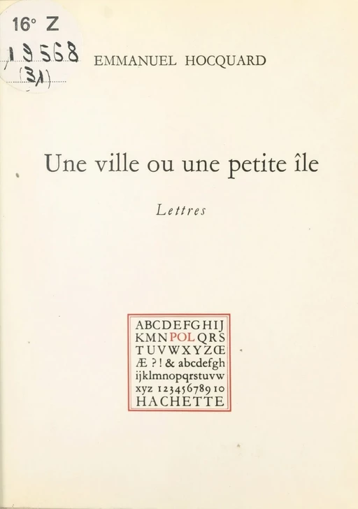 Une ville ou une petite île - Emmanuel Hocquard - Hachette (réédition numérique FeniXX)