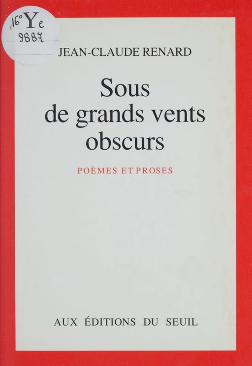 Sous de grands vents obscurs - Jean-Claude Renard - Seuil (réédition numérique FeniXX)