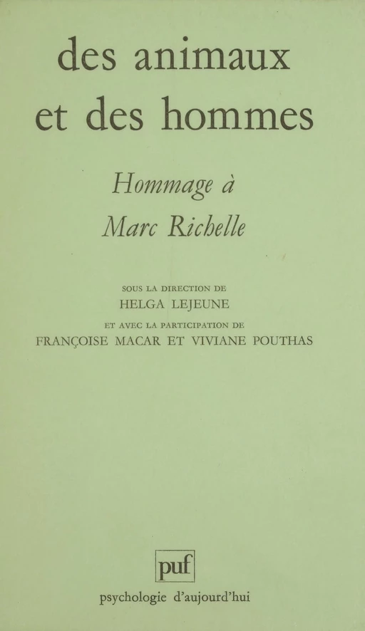 Des animaux et des hommes - Helga Lejeune - Presses universitaires de France (réédition numérique FeniXX)