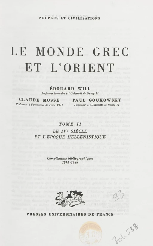 Le monde grec et l'Orient (2) - Paul Goukowsky, Claude Mossé, Édouard Will - Presses universitaires de France (réédition numérique FeniXX)