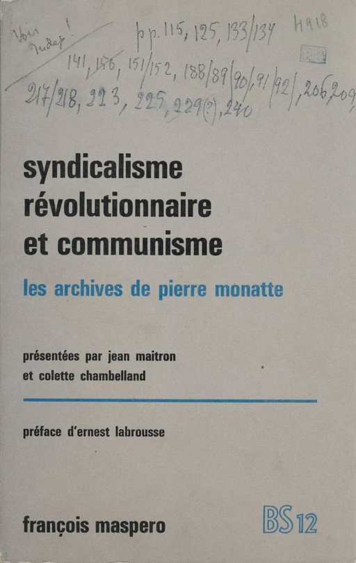 Syndicalisme révolutionnaire et communisme - Pierre Monatte - La Découverte (réédition numérique FeniXX)