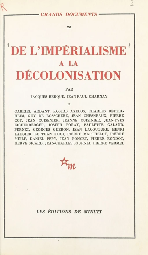 De l'impérialisme à la décolonisation - Gabriel Ardant, Kostas Axelos - Les Éditions de Minuit (réédition numérique FeniXX)