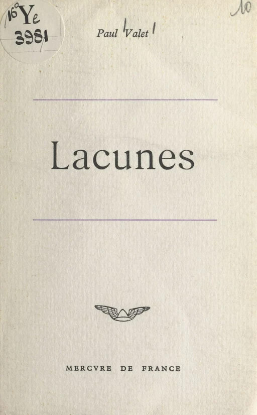 Lacunes - Paul Valet - Mercure de France (réédition numérique FeniXX)