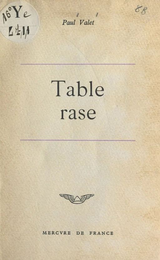 Table rase - Paul Valet - Mercure de France (réédition numérique FeniXX)