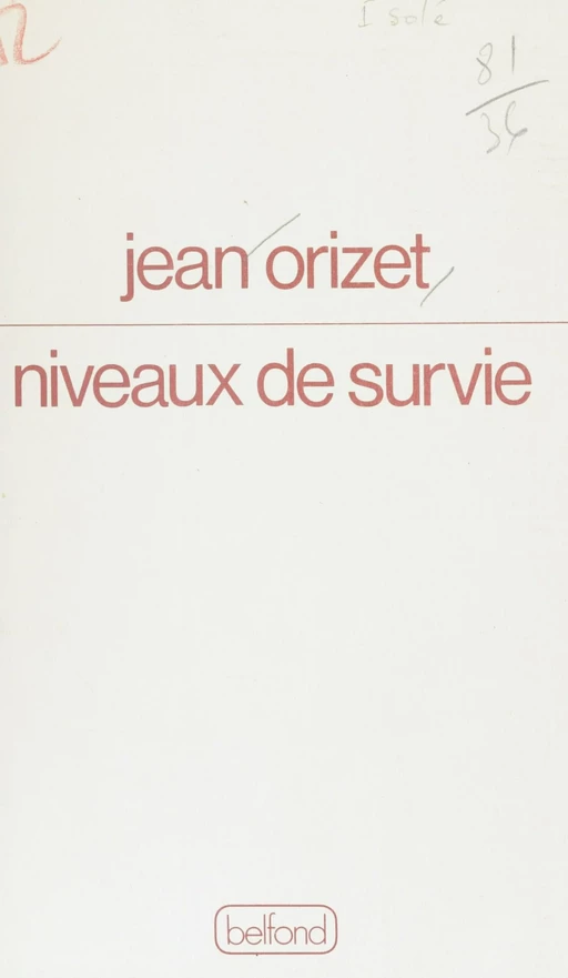 Niveaux de survie - Jean Orizet - Belfond (réédition numérique FeniXX)