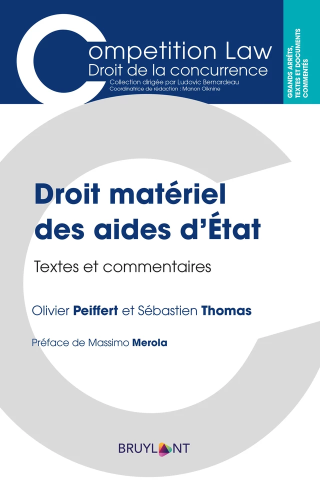 Droit matériel des aides d'État - Olivier Peiffert, Sébastien Thomas - Bruylant