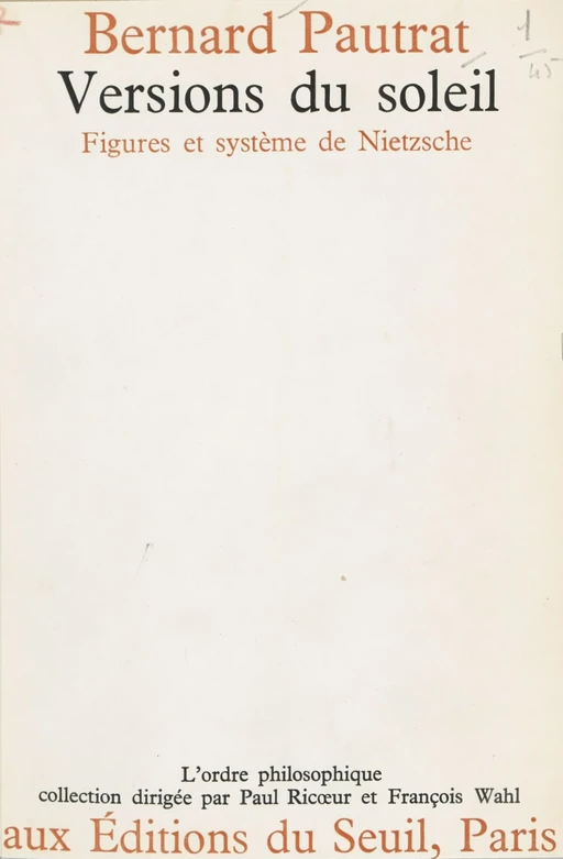 Versions du soleil - Bernard Pautrat - Seuil (réédition numérique FeniXX)